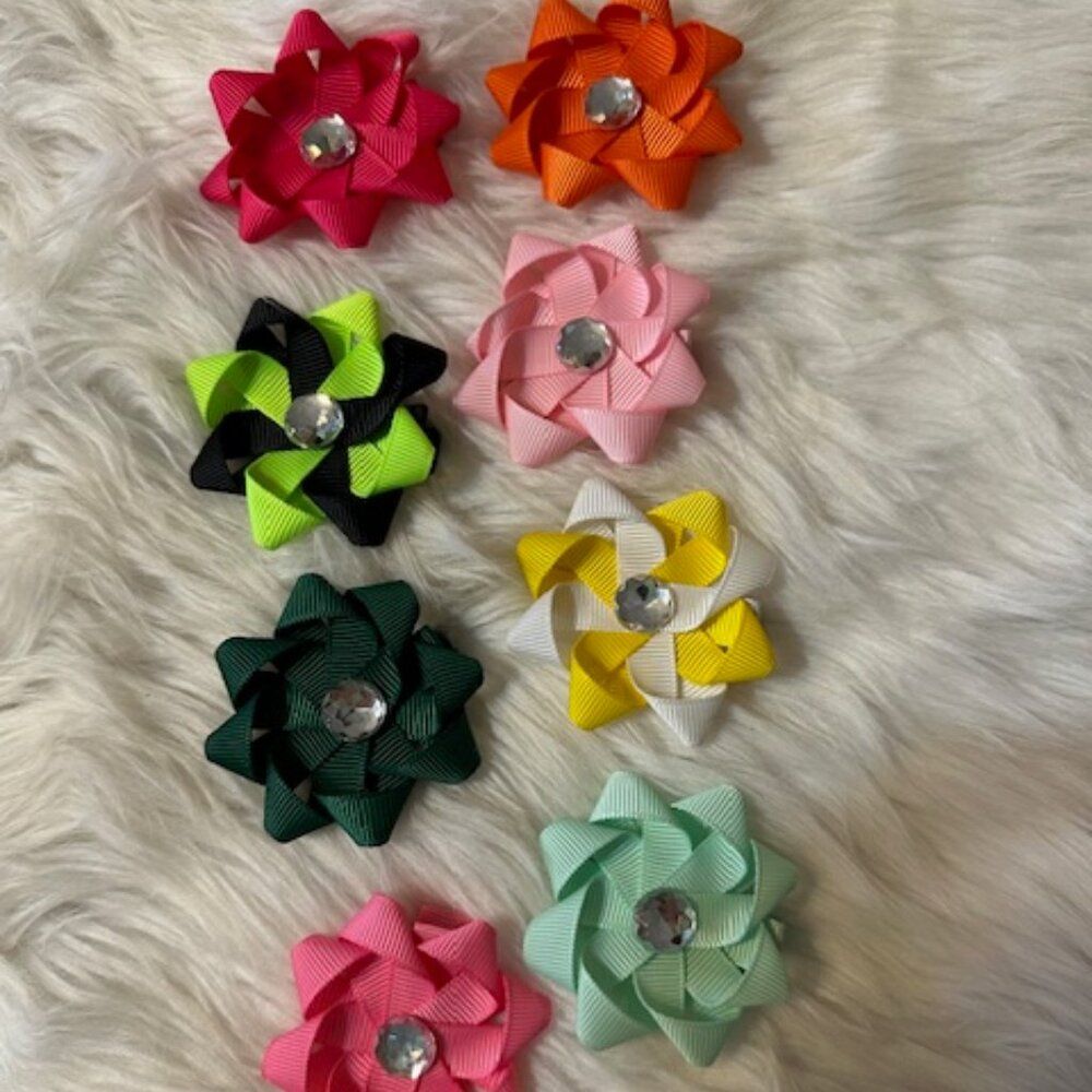 Bundle (8) Of 3" Variety Ribbon Flower Bows B8176 Handmade Nwt Boutique